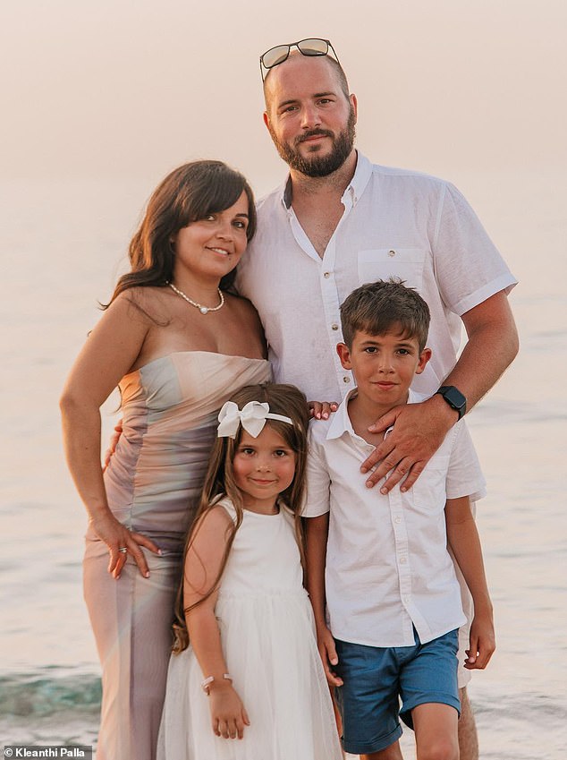 Six-year-old Sophia, pictured with her mother Tania and father and brother on holiday