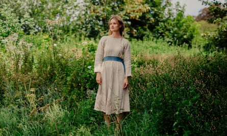 New threads: Oonagh Brown models the dress woven by her father Allan.