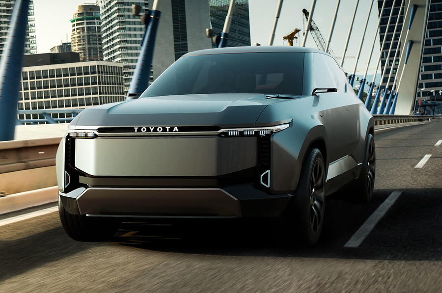 Electric Toyota Land Cruiser concept drives through a city