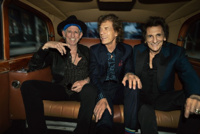 Keith Richards, Mick Jagger and Ronnie Wood of The Rolling Stones, pictured recently in the back of a limousine