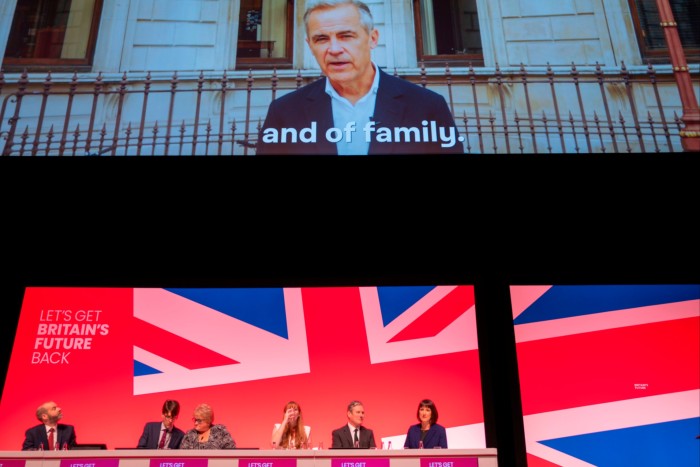 Mark Carney speaking by video link to the conference