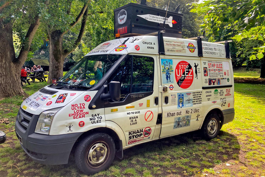 Ford Transit with anti-ULEZ stickers