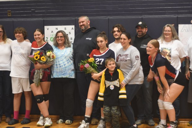 Members of the Windham Tech varsity volleyball team are recognized...