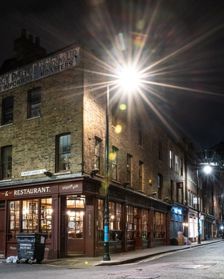 An empty pub and restaurant in Spitalfields at closing time