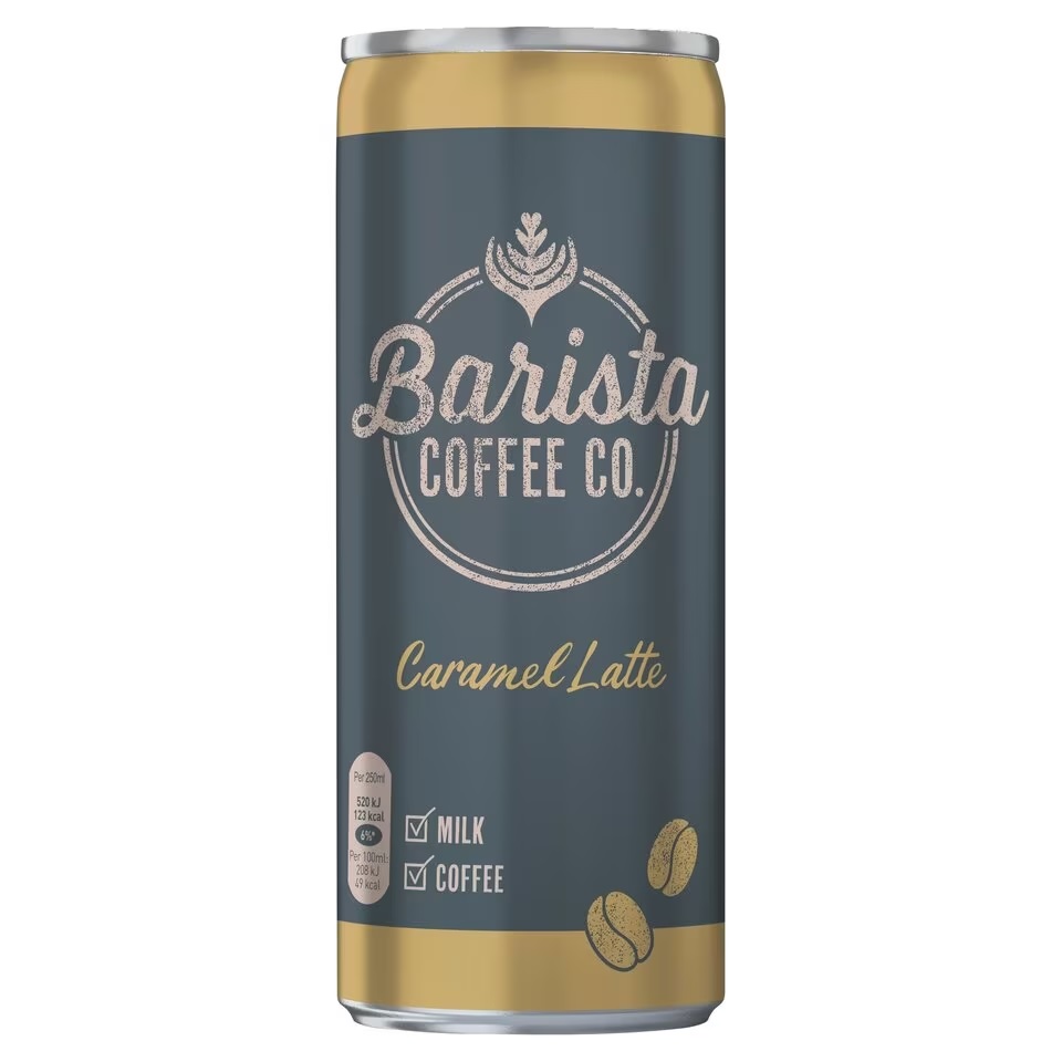 A can of Barista Coffee caramel latte, 70p from Tesco.