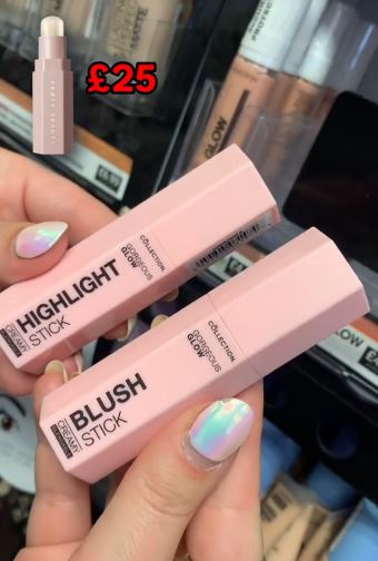 Several of the dupes work for Fenty, Rihanna's iconic make up brand - like these blush and highlighter sticks