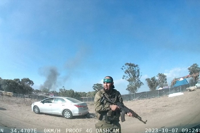 An armed Hamas militant at the Supernova music festival in southern Israel on October 7