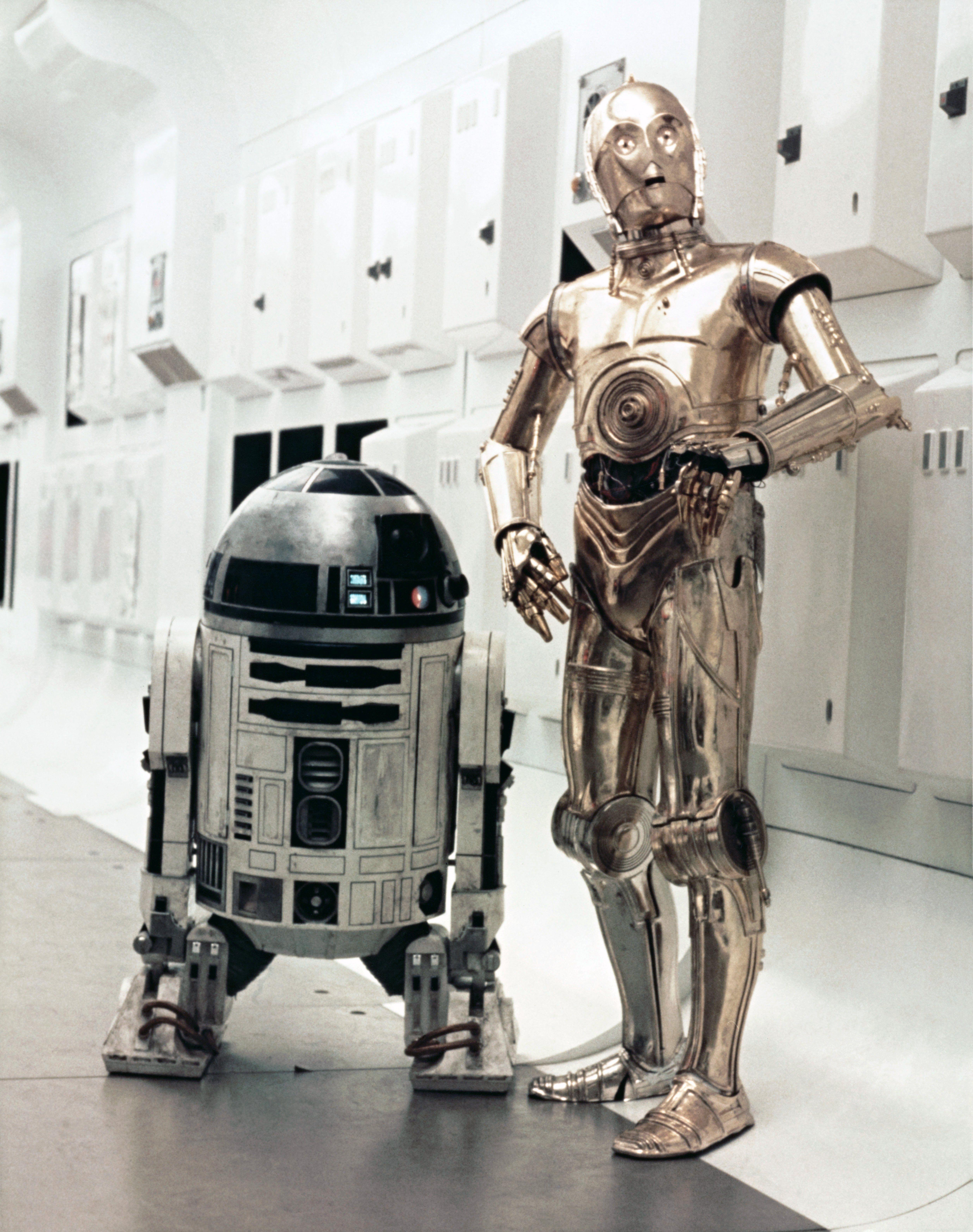 Anthony as C3P0 with droid pal R2-D2 in the first outing of Star Wars, 1977