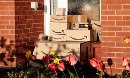 a large consignment of boxes at a doorstep.