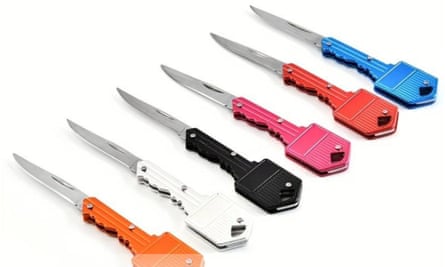 Products for sale on Temu that Which? researchers believed to be illegal weapons included knives disguised as key-rings.