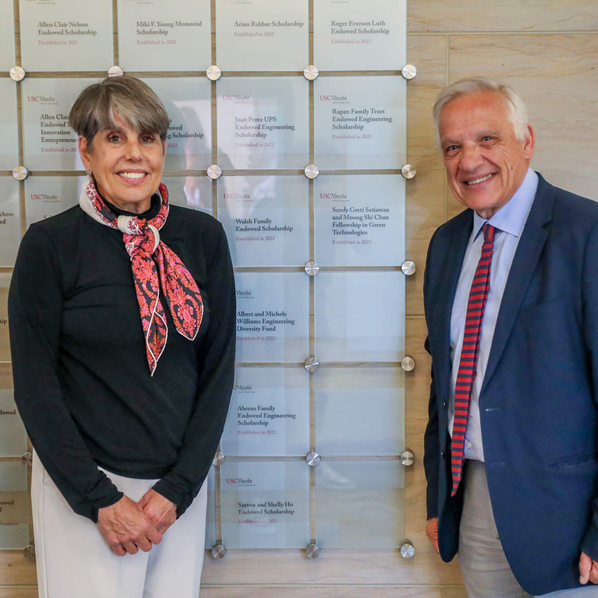 TINA ISARIS-NAUMAN AND YANNIS C. YORTSOS UNVEILED THE NEW SCHOLARSHIP AT RONALD TUTOR HALL. IMAGE/COOPER BROWN