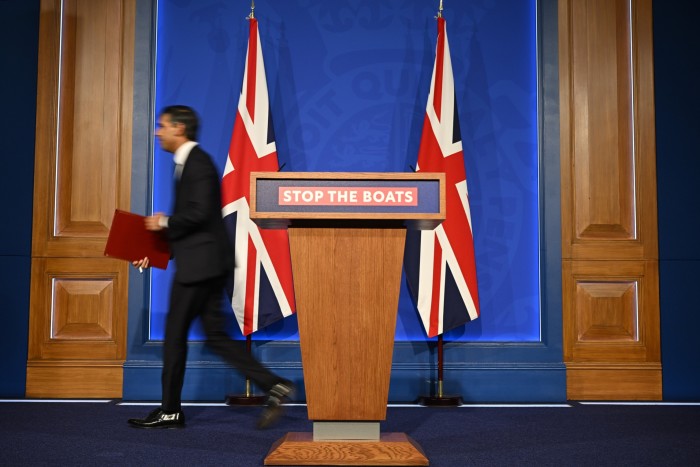 Rishi Sunak after holding a press conference in Downing Street following the Rwanda ruling 