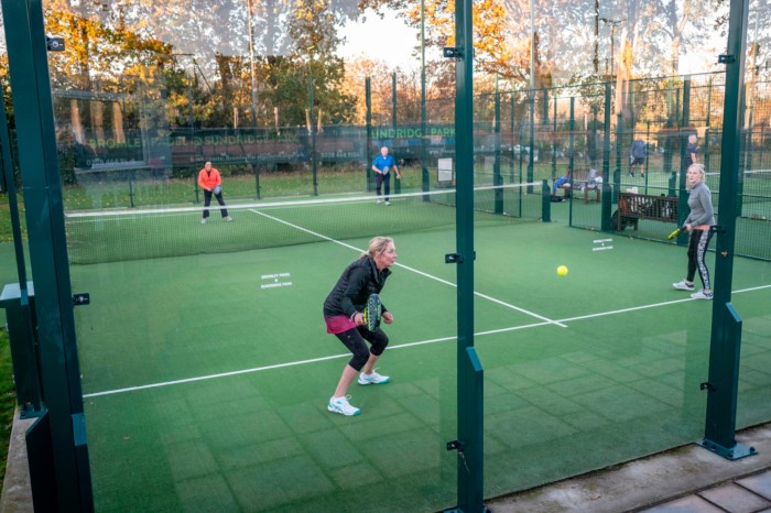 Four people playing padel at Sundridge Park Sports Club 