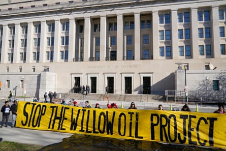 Demonstrators protest against the Biden administration’s approval of the Willow oil-drilling project in March 2023.