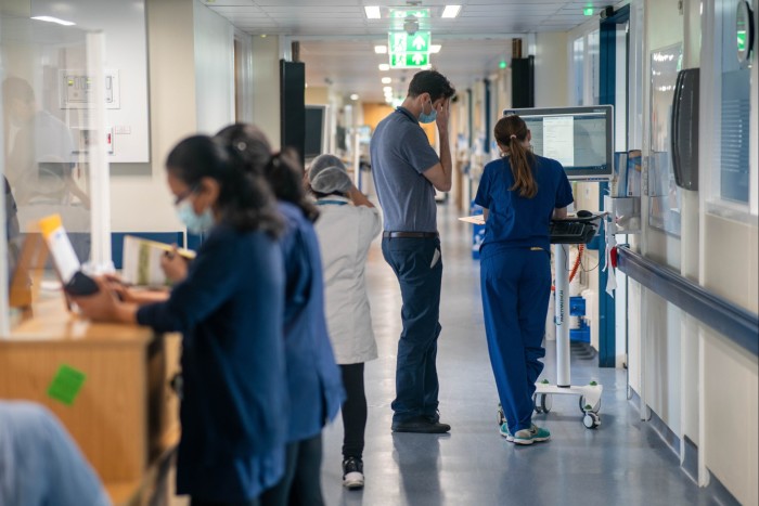An NHS hospital ward at Ealing Hospital in London