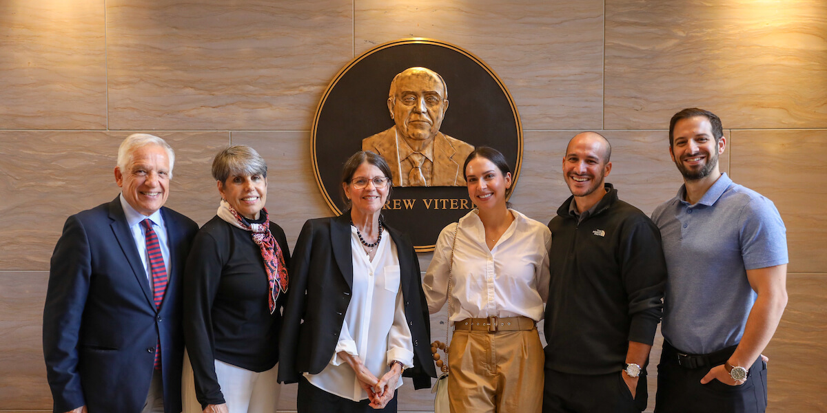 USC Viterbi Dean Yannis C. Yortsos, Tina Isaris-Nauman, Sheryl Yortsos, Kate Yortsos, Stevie Yortsos and Chris Yortsos. Image/Cooper Brown