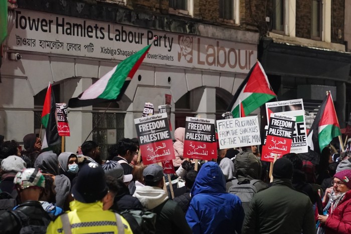 A pro-Palestinian protest outside Tower Hamlets Labour Party’s office on November 16 2023