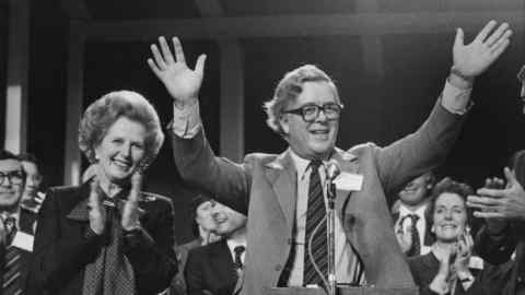 Geoffrey Howe, former chancellor, alongside ex-prime minister Margaret Thatcher at the 1981 Tory party conference