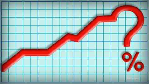 Illustration of a line chart where the line resembles a question mark and a percentage sign