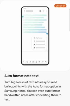 Samsung One UI 6.1 Samsung Notes Auto Format