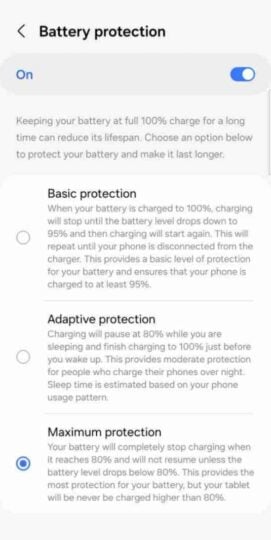 Samsung One UI 6.1 Battery Protection