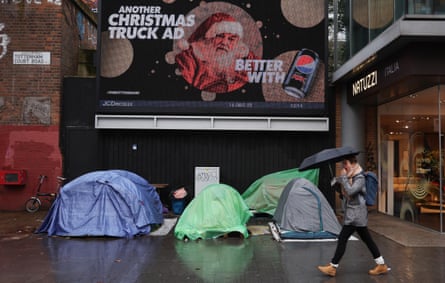 Homeless people’s tents in central London this week.