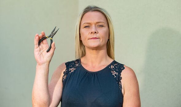 Fay Rayward with the pliers that she tried to use to remove her tooth at home 