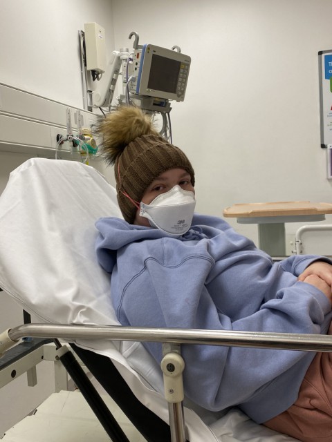 Jade Crabtree receiving chemotherapy.