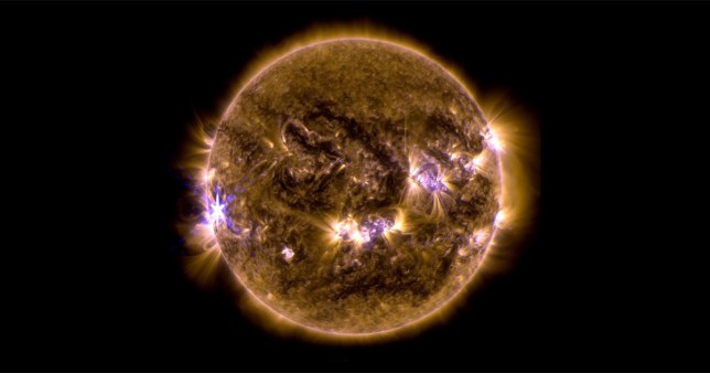 The X-class flare can be seen erupting here on the left hand side