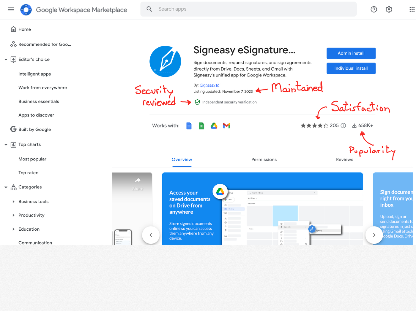 Signals in Google Marketplace for security.