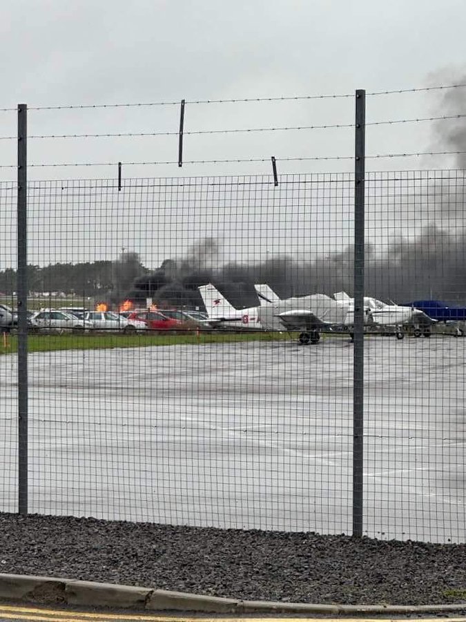 A huge blaze ripped through Bristol Airport’s car park, destroying 11 vehicles