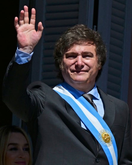 Javier Milei waving to crowds on his inauguration day