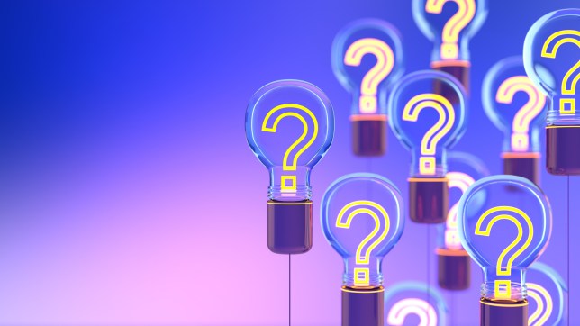 Question marks in lightbulbs.