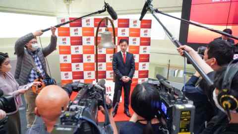 Noriaki Maruyama, president of SBI Sumishin Net Bank at its listing ceremony in Tokyo