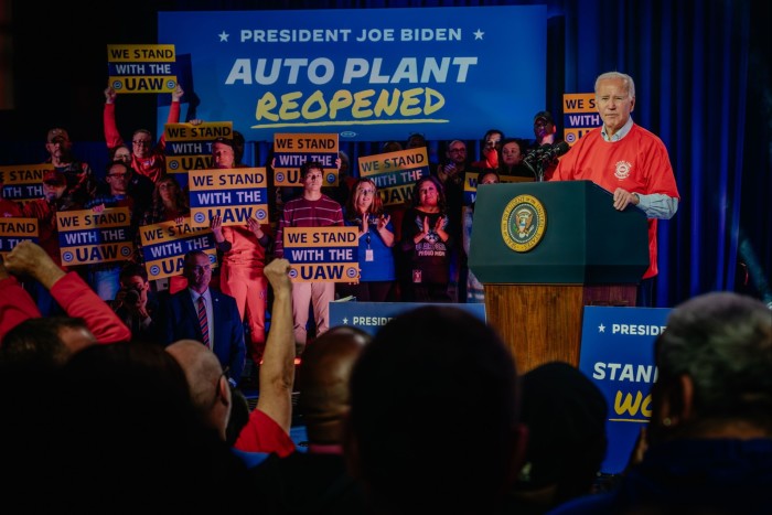 Joe Biden meets UAW workers in Belvidere, Illinois