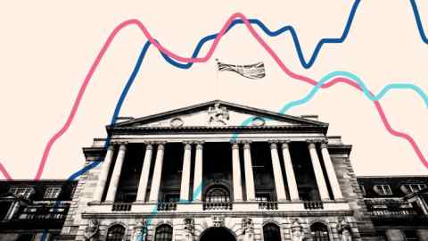 A montage of the Bank of England and lines from a chart