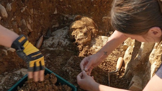 One of the graves at the Medieval cemetery in Cardiff, Wales