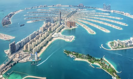 Aerial view of Dubai Palm Jumeirah island 