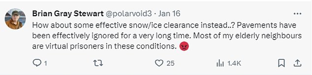 Others, like Brian Gray Stewart in Aberdeen, questioned why more wasn't being done to make paths less dangerous in icy conditions in the first place