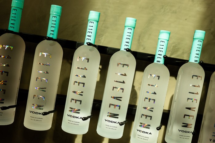 Bottles of E11even brand vodka