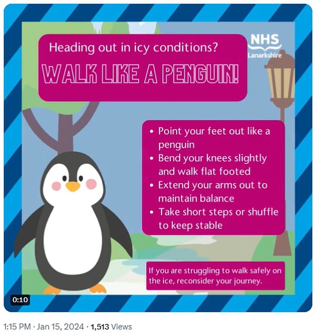 But it wasn't alone NHS Lanarkshire also joined the trend adding that those who are 'struggling to walk safely' should 'reconsider their journey'