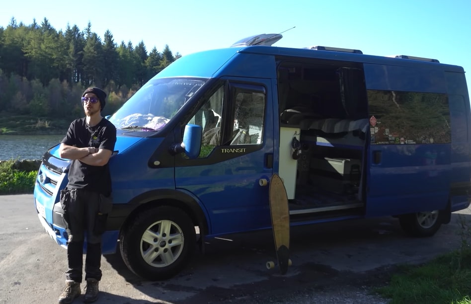 Ricky's blue Ford Transit is his home on wheels after he gave up the life of paying a mortgage