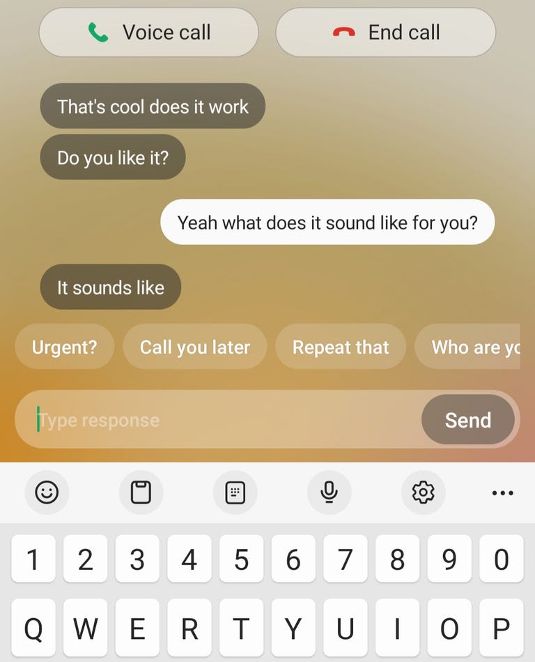 A screenshot showing what the chat interface for Bixby Text Call looks like for the recipient.