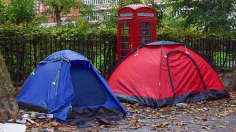 Tents pitched in central London