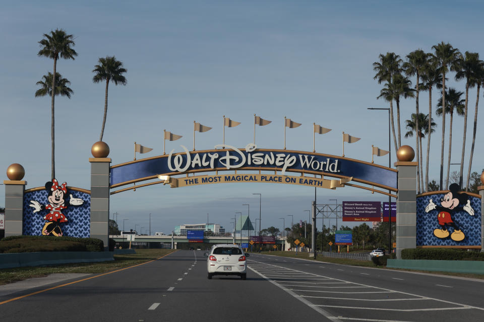 ORLANDO, FLORIDA - FEBRUARY 01: A sign welcomes visitors near an entrance to Walt Disney World on February 01, 2024, in Orlando, Florida. A federal judge has dismissed a lawsuit against Florida Gov. Ron DeSantis, which Walt Disney Co. said it will be appealing its loss in a lawsuit. The case revolves around the Governor taking over Disney's special governing district after Disney opposed Florida legislation that critics have dubbed “Don’t Say Gay.” (Photo by Joe Raedle/Getty Images)