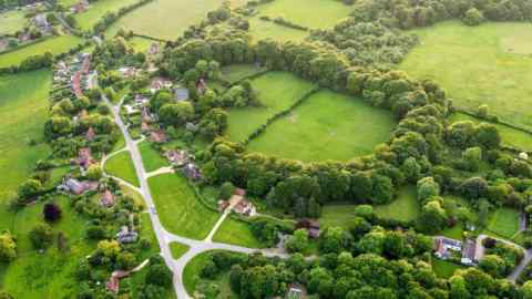 An aerial view of a rural landscape in Buckinghamshire