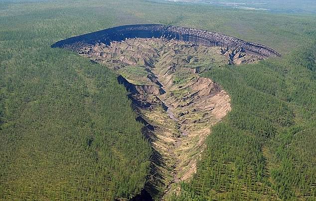 New research has discovered that the rate of methane and other carbon gases released as the crater (above) deepens has hit an estimated 4000 to 5000 tons per year