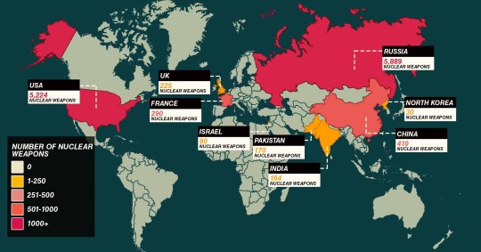 Map showing the world's supply of nuclear weapins