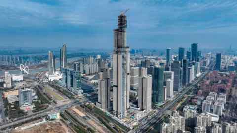 An aerial view of a construction site in Nanjing in China’s eastern Jiangsu province