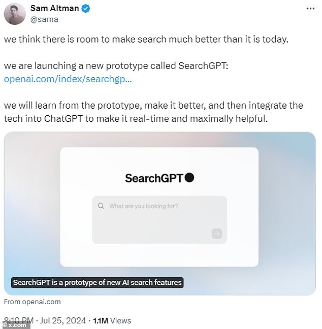 OpenAI CEO Sam Altman said his company believes 'there is room to make search much better than it is today'